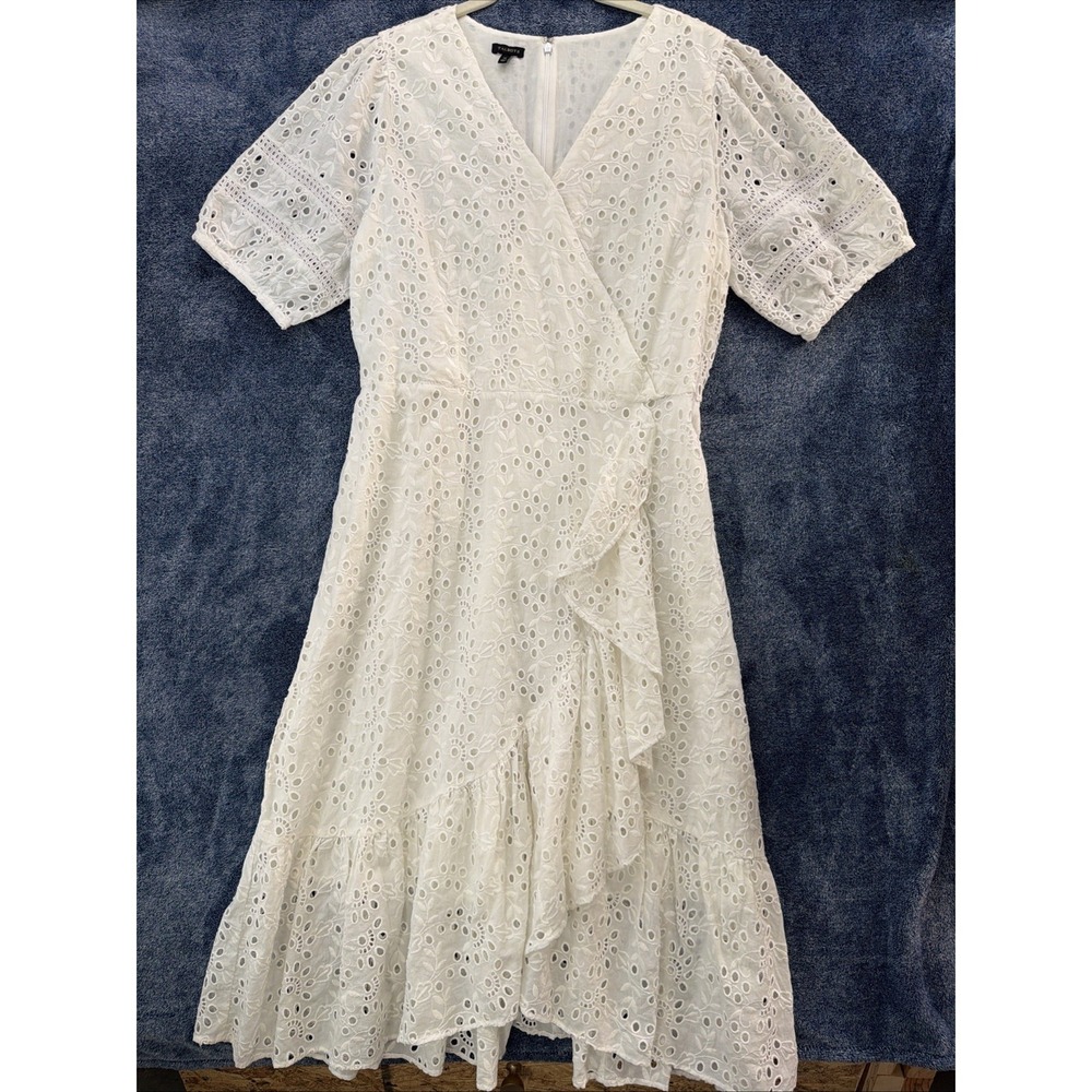 Talbots Eyelet Dress Women's 14 White Boho Bridal Shower Beach Resort Midi‎